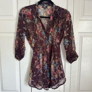 Blue Asphalt Tunic Blouse Womens S Floral Sheer Boho Top Whimsigoth Romantic